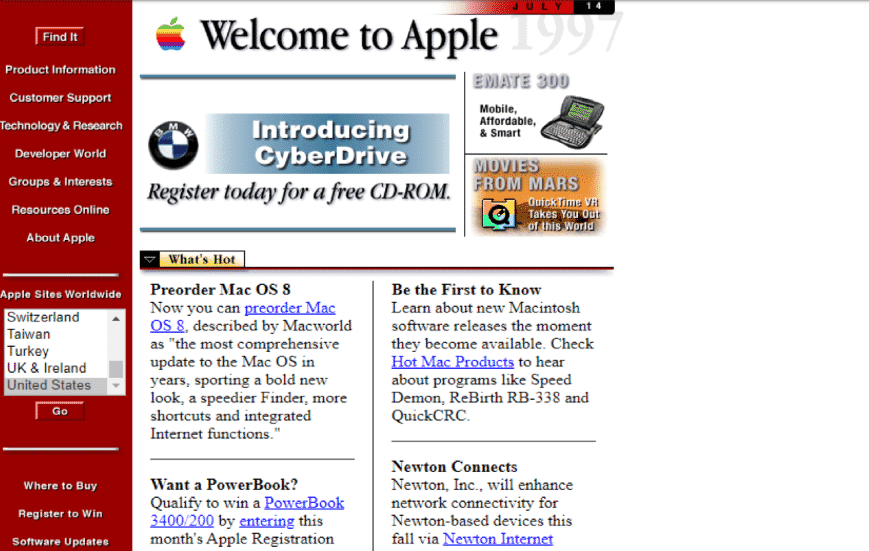 Apple Website in 1997