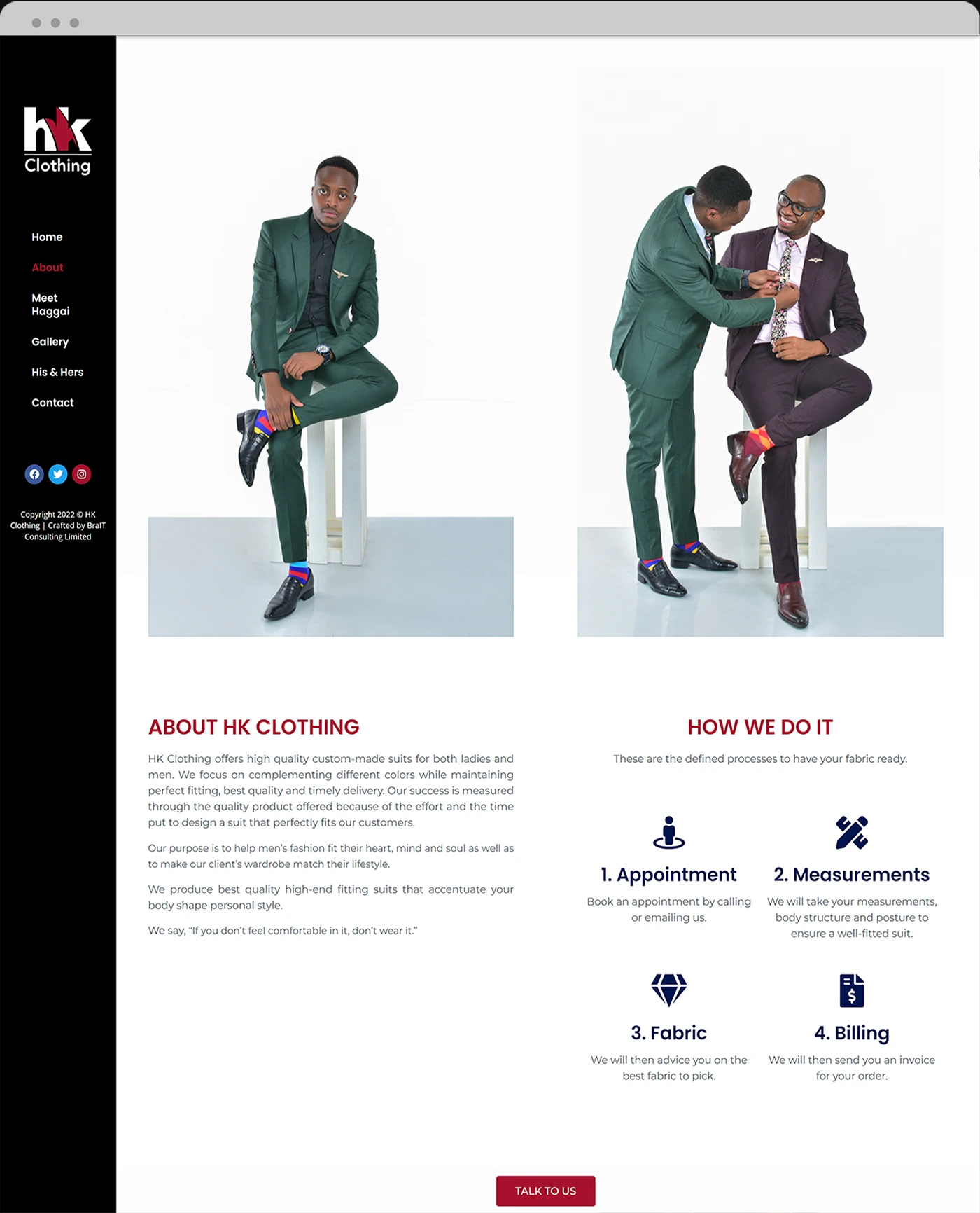 HK Clothing Single Page Layout